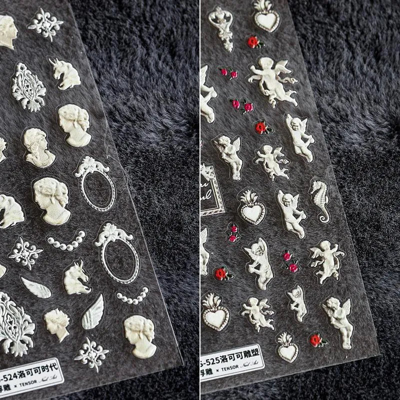 Nail Art Stickers Adhesive Slider Vintage Angel Embossed Sticker Decals TS524