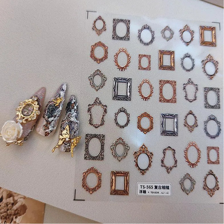Nail Art Stickers Adhesive Slider Vintage Oil Painting Photo Frame Sticker Decals