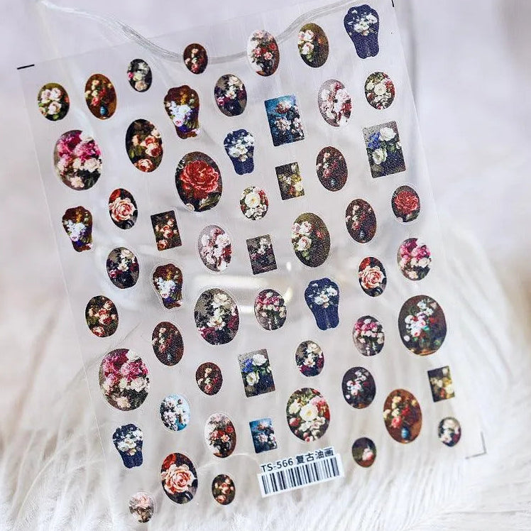 Nail Art Stickers Adhesive Slider Vintage Oil Painting Photo Frame Sticker Decals