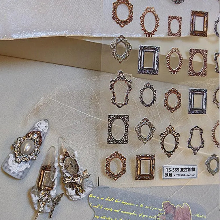 Nail Art Stickers Adhesive Slider Vintage Oil Painting Photo Frame Sticker Decals