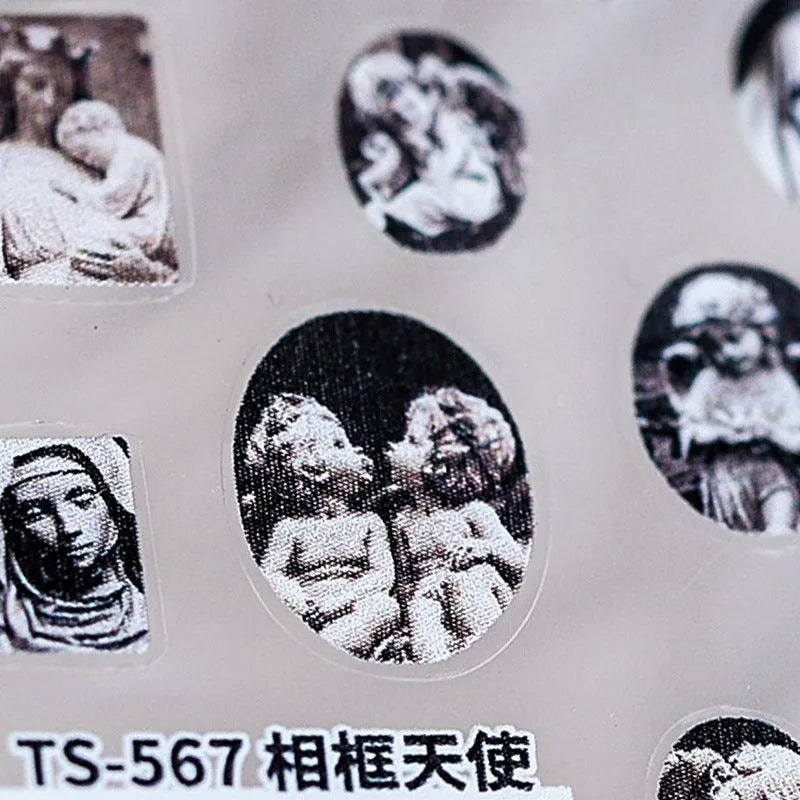 Nail Art Stickers Adhesive Slider Vintage Oil Painting Photo Frame Sticker Decals