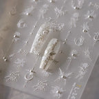 Nail Art Stickers Adhesive Slider White Flower Butterfly Embossed Sticker Decals TL140
