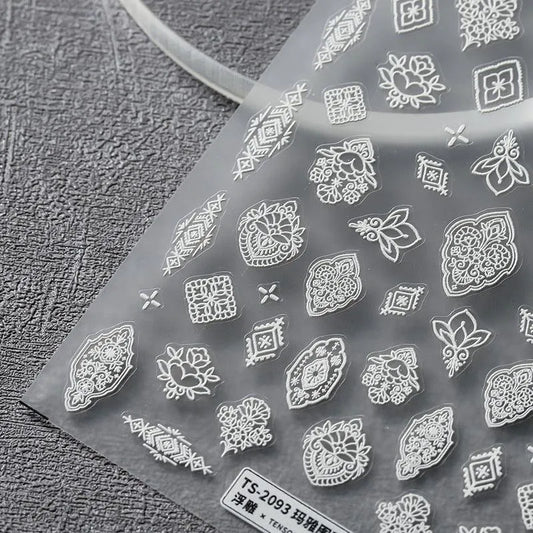 Nail Art Stickers Adhesive Slider White Totem Sticker Decals TS2093