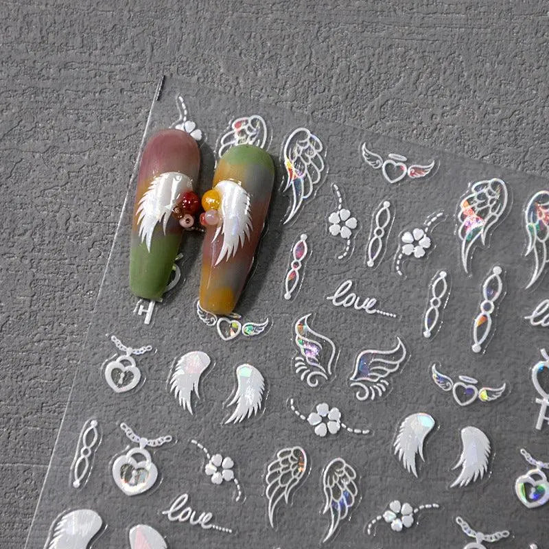 Nail Art Stickers Adhesive Slider White Wings Sticker Decals M208