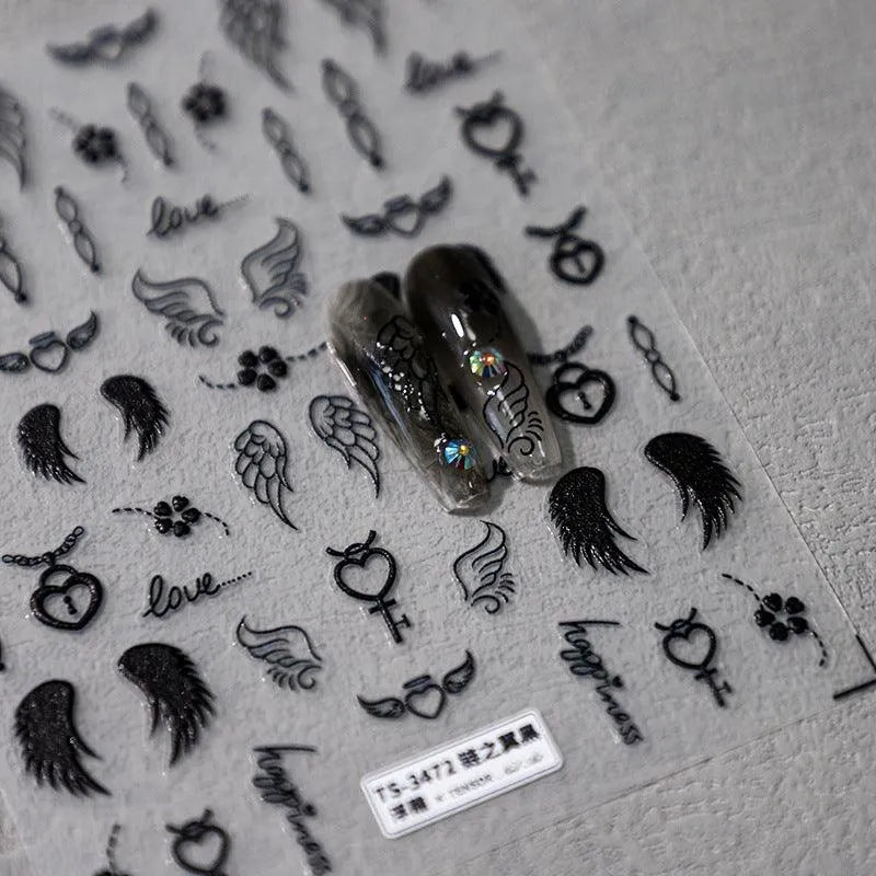 Nail Art Stickers Adhesive Slider White Wings Sticker Decals M208