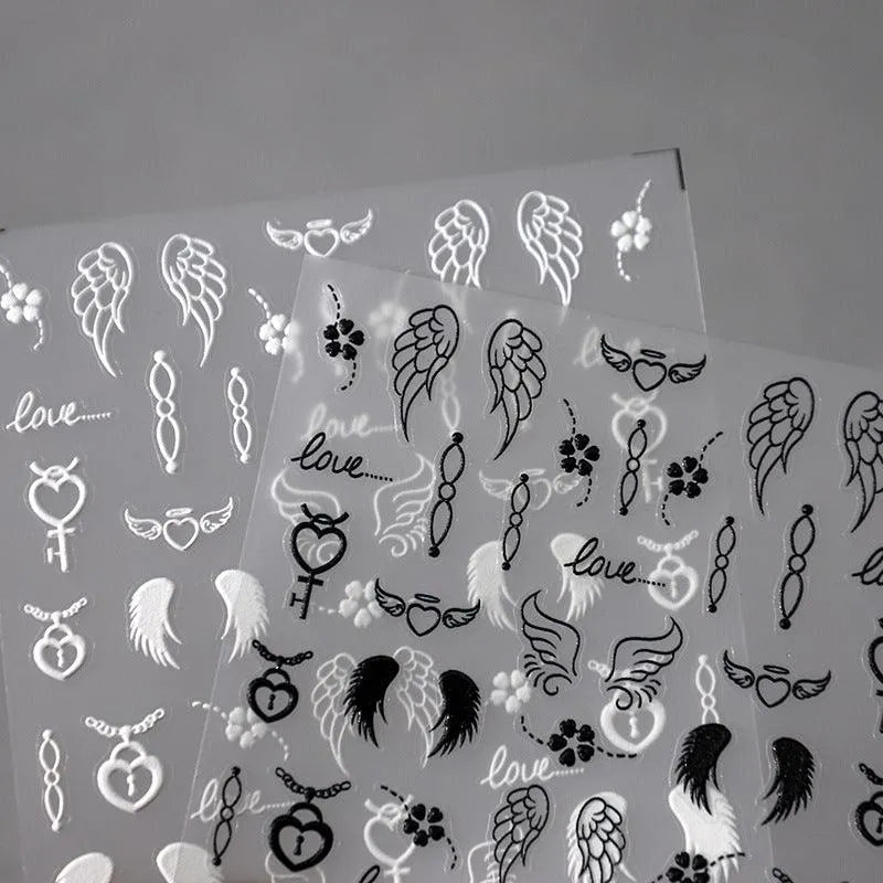 Nail Art Stickers Adhesive Slider White Wings Sticker Decals M208