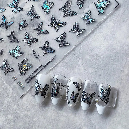 Nail Art Stickers Adhesive Sliders Embossed Butterfly Sticker Decals M051