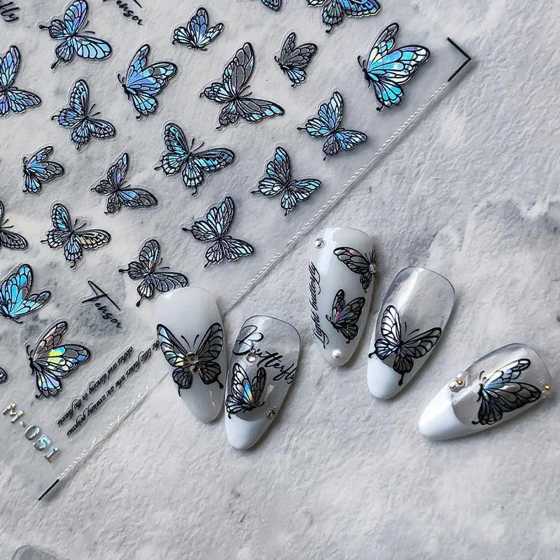 Nail Art Stickers Adhesive Sliders Embossed Butterfly Sticker Decals M051