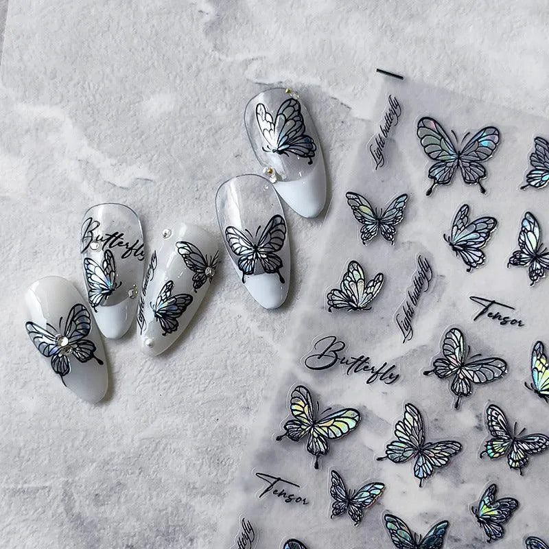 Nail Art Stickers Adhesive Sliders Embossed Butterfly Sticker Decals M051
