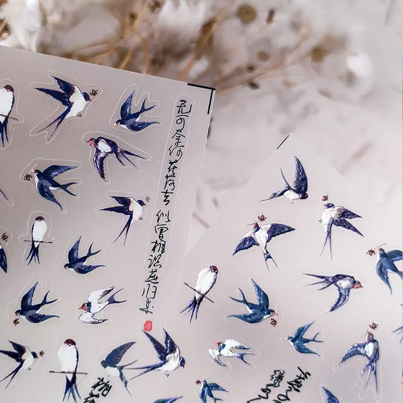Nail Art Stickers Adhesive Sliders Embossed Swallow Sticker Decals 