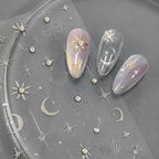 Nail Art Stickers Adhesive Sliders Gold Silver Stars Moon Embossed Sticker Decals TL056