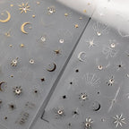 Nail Art Stickers Adhesive Sliders Gold Silver Stars Moon Embossed Sticker Decals TL056