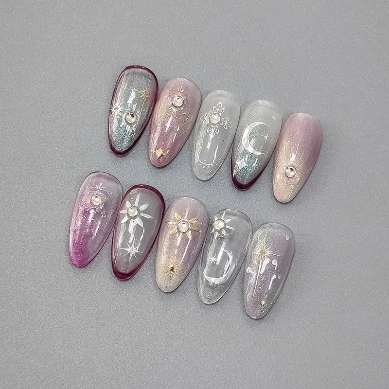 Nail Art Stickers Adhesive Sliders Gold Silver Stars Moon Embossed Sticker Decals TL056