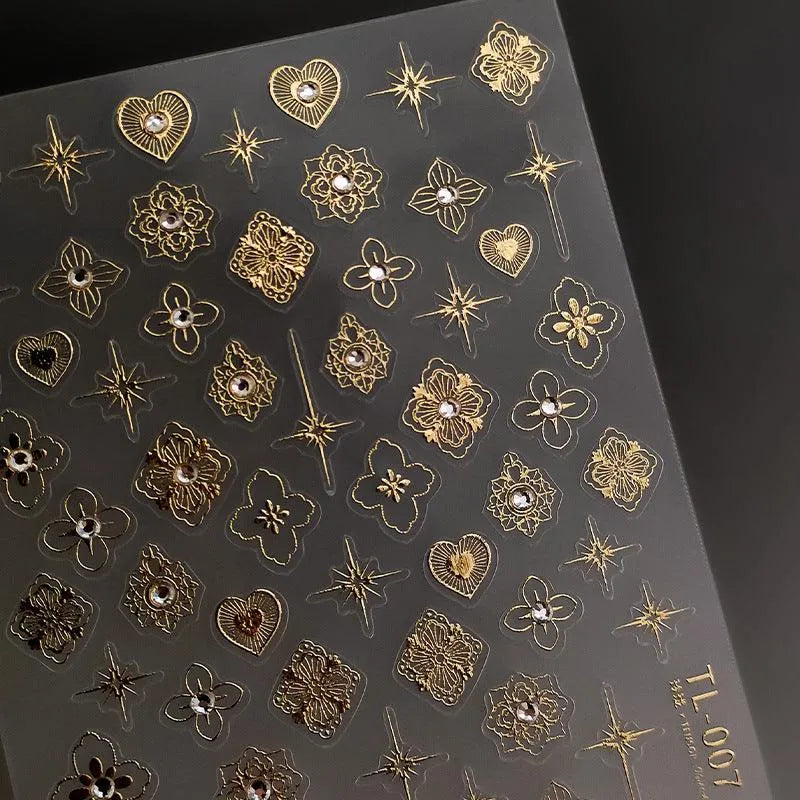 Nail Art Stickers Adhesive Sliders Gold Sticker Decals TL007