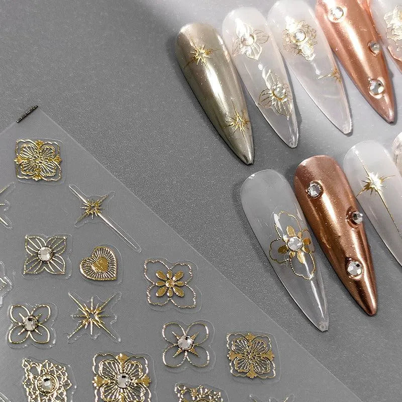 Nail Art Stickers Adhesive Sliders Gold Sticker Decals TL007