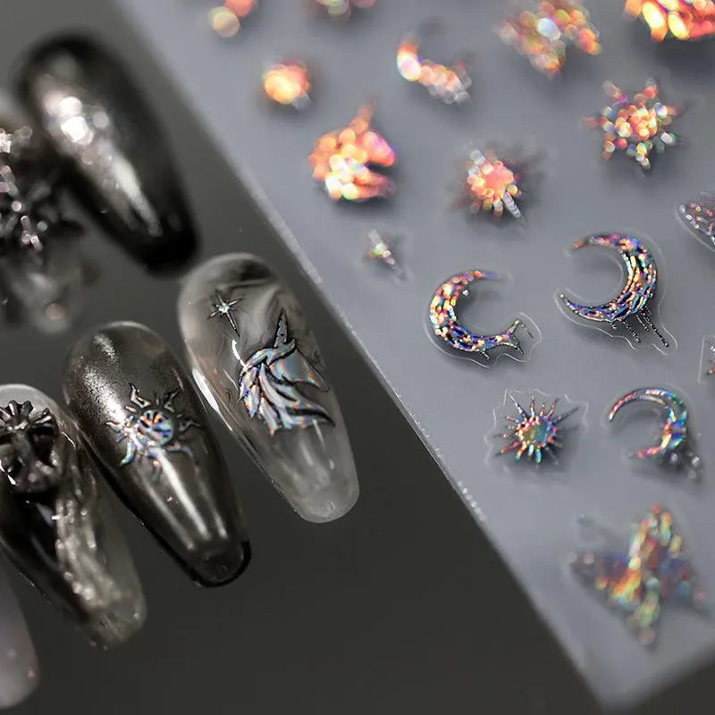 Nail Art Stickers Adhesive Sliders Laser Butterfly Moon Sticker Decals 