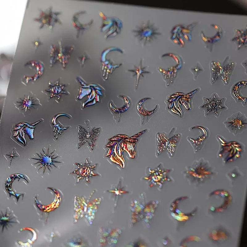 Nail Art Stickers Adhesive Sliders Laser Butterfly Moon Sticker Decals 