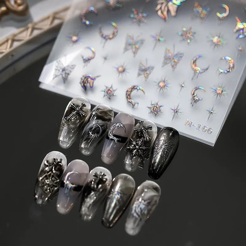 Nail Art Stickers Adhesive Sliders Laser Butterfly Moon Sticker Decals 