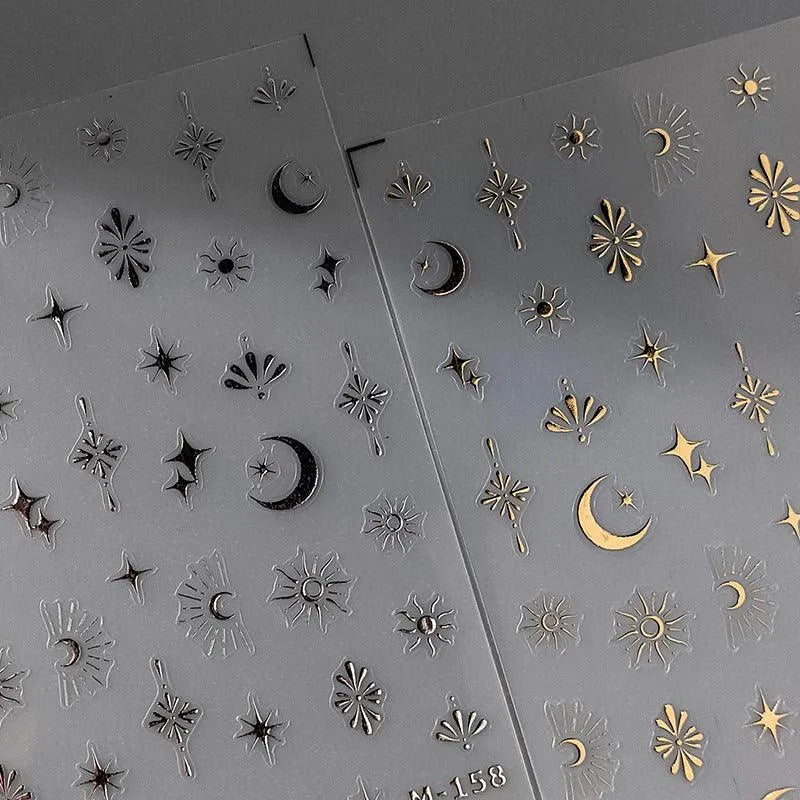 Nail Art Stickers Adhesive Sliders Laser Moon Lace Sticker Decals M158