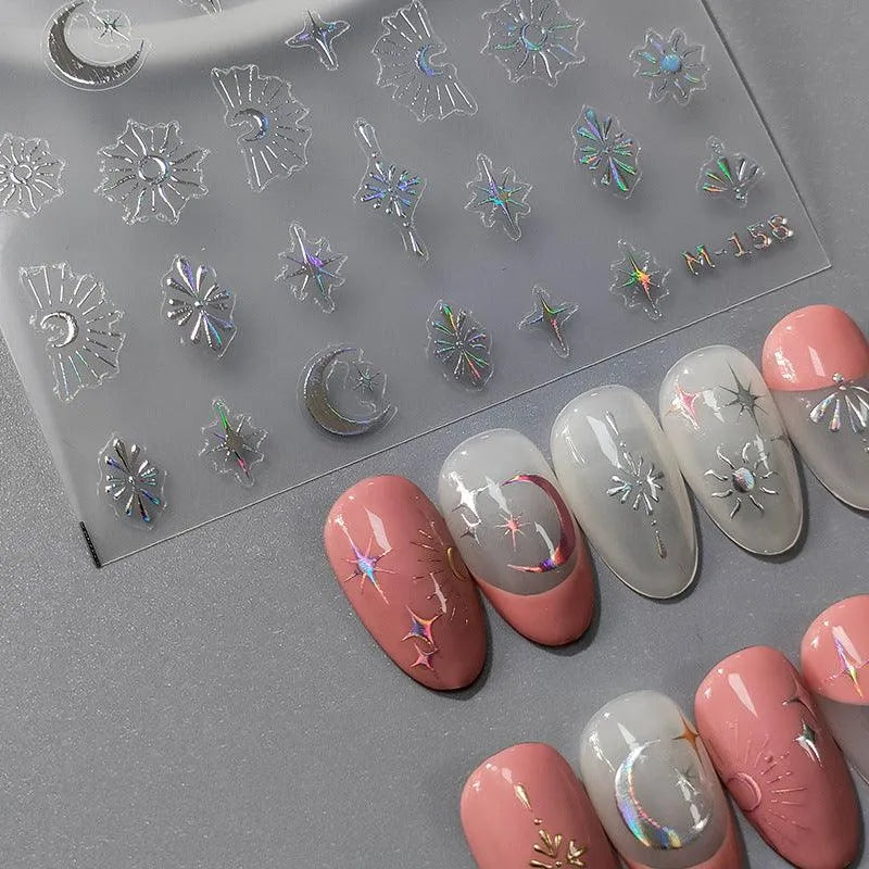 Nail Art Stickers Adhesive Sliders Laser Moon Lace Sticker Decals M158