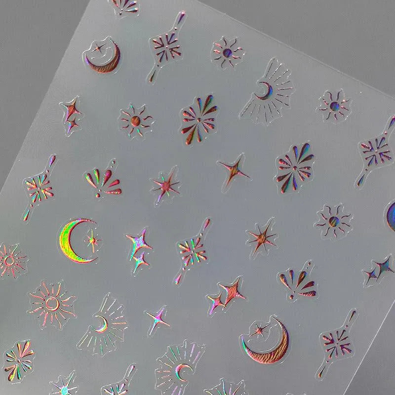 Nail Art Stickers Adhesive Sliders Laser Moon Lace Sticker Decals M158