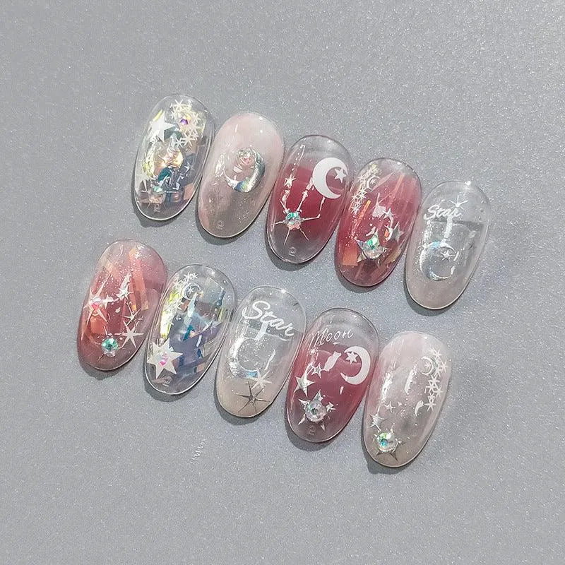 Nail Art Stickers Adhesive Sliders Moon Stars With Rhinestone Sticker Decals TL054