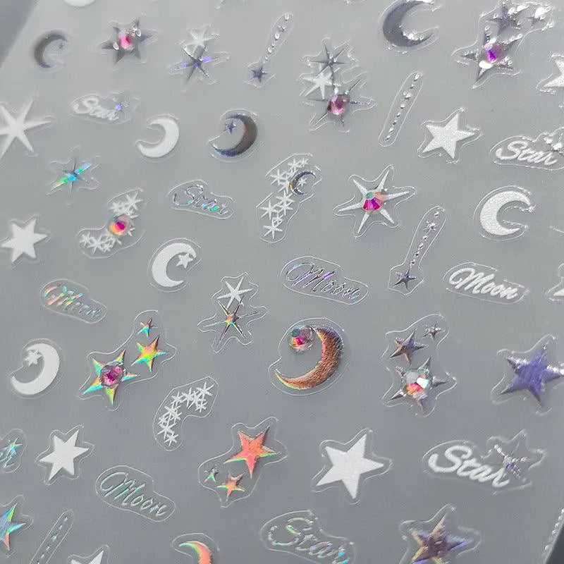 Nail Art Stickers Adhesive Sliders Moon Stars With Rhinestone Sticker Decals TL054