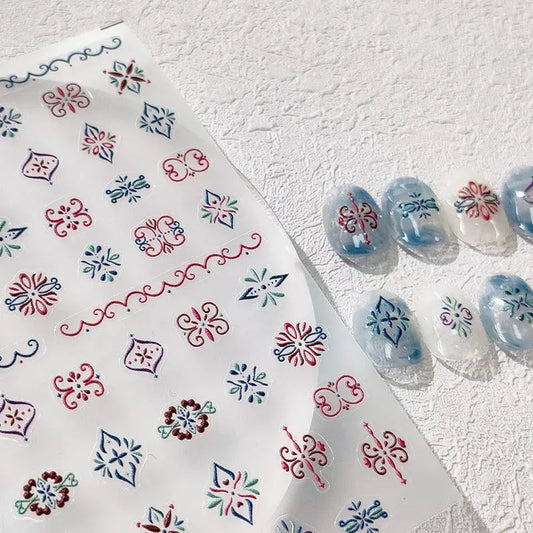 Nail Art Stickers Adhesive Sliders Persian Totem Embossed Sticker Decals TS3322