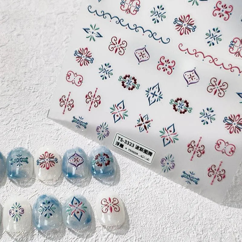 Nail Art Stickers Adhesive Sliders Persian Totem Embossed Sticker Decals TS3322