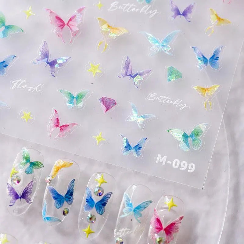 Nail Art Stickers Adhesive Sliders Shiny Butterfly Embossed Sticker Decals 