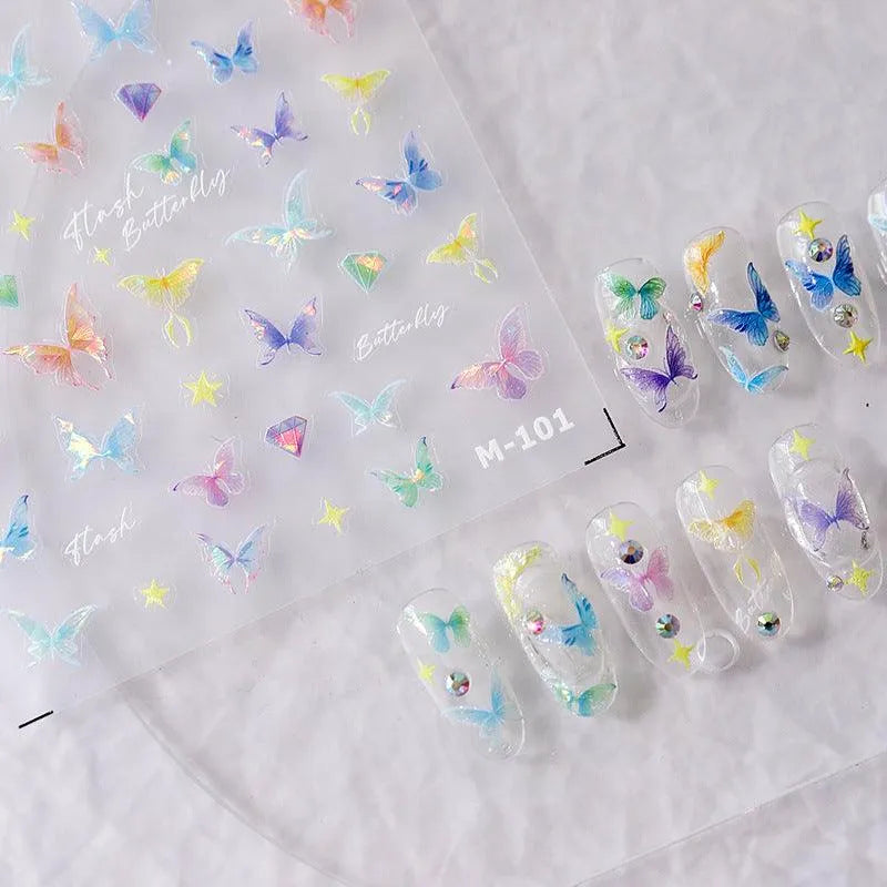 Nail Art Stickers Adhesive Sliders Shiny Butterfly Embossed Sticker Decals 