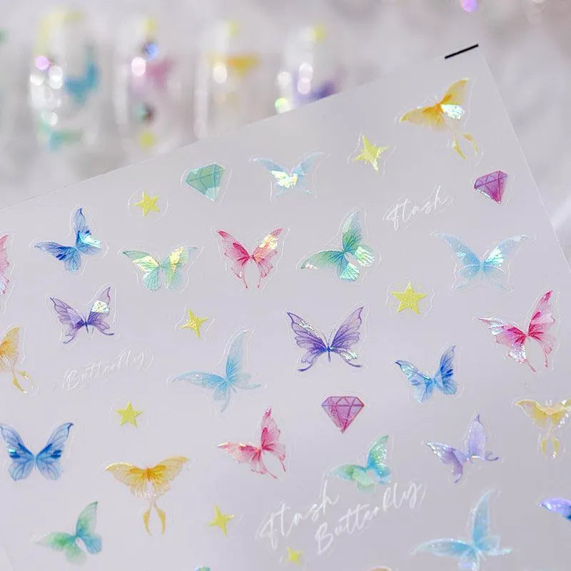 Nail Art Stickers Adhesive Sliders Shiny Butterfly Embossed Sticker Decals 