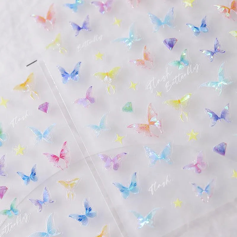 Nail Art Stickers Adhesive Sliders Shiny Butterfly Embossed Sticker Decals 