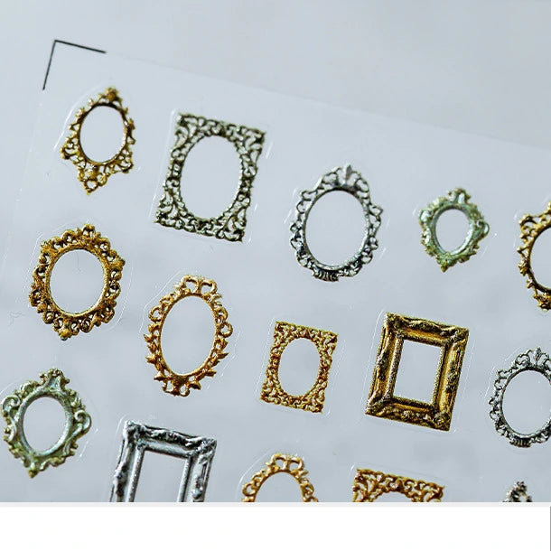 Nail Art Stickers Adhesive Sliders Vintage Photo Frames Embossed Sticker Decals 