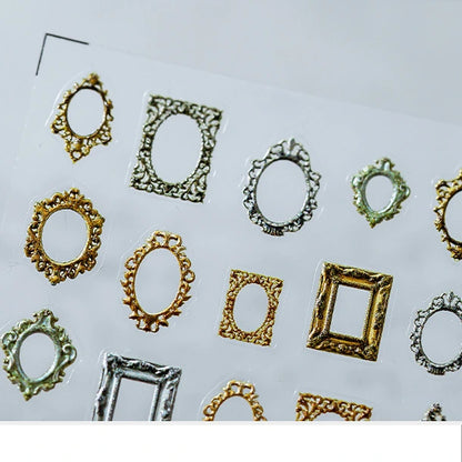 Nail Art Stickers Adhesive Sliders Vintage Photo Frames Embossed Sticker Decals 