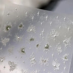 Nail Art Stickers Adhesive Sliders White Floral Leaf With Pearl Embossed Sticker Decals TL052