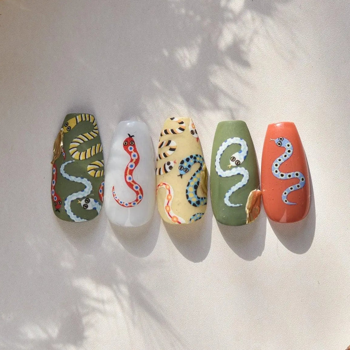 Nail Art Stickers Colorful Snake Adhesive Embossed Sticker Decals to4637