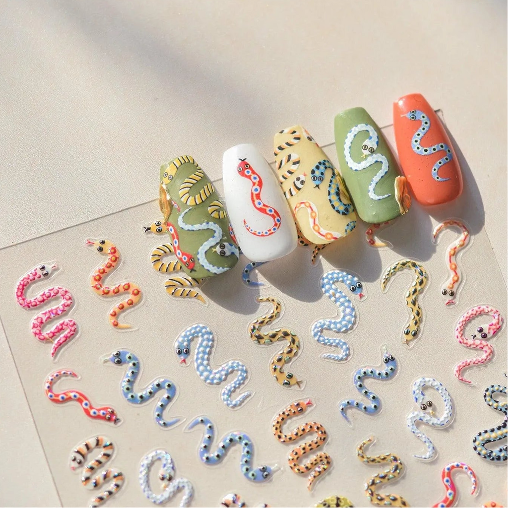 Nail Art Stickers Colorful Snake Adhesive Embossed Sticker Decals to4637
