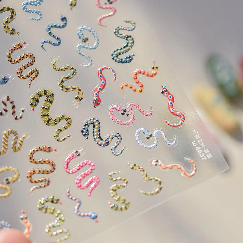 Nail Art Stickers Colorful Snake Adhesive Embossed Sticker Decals to4637