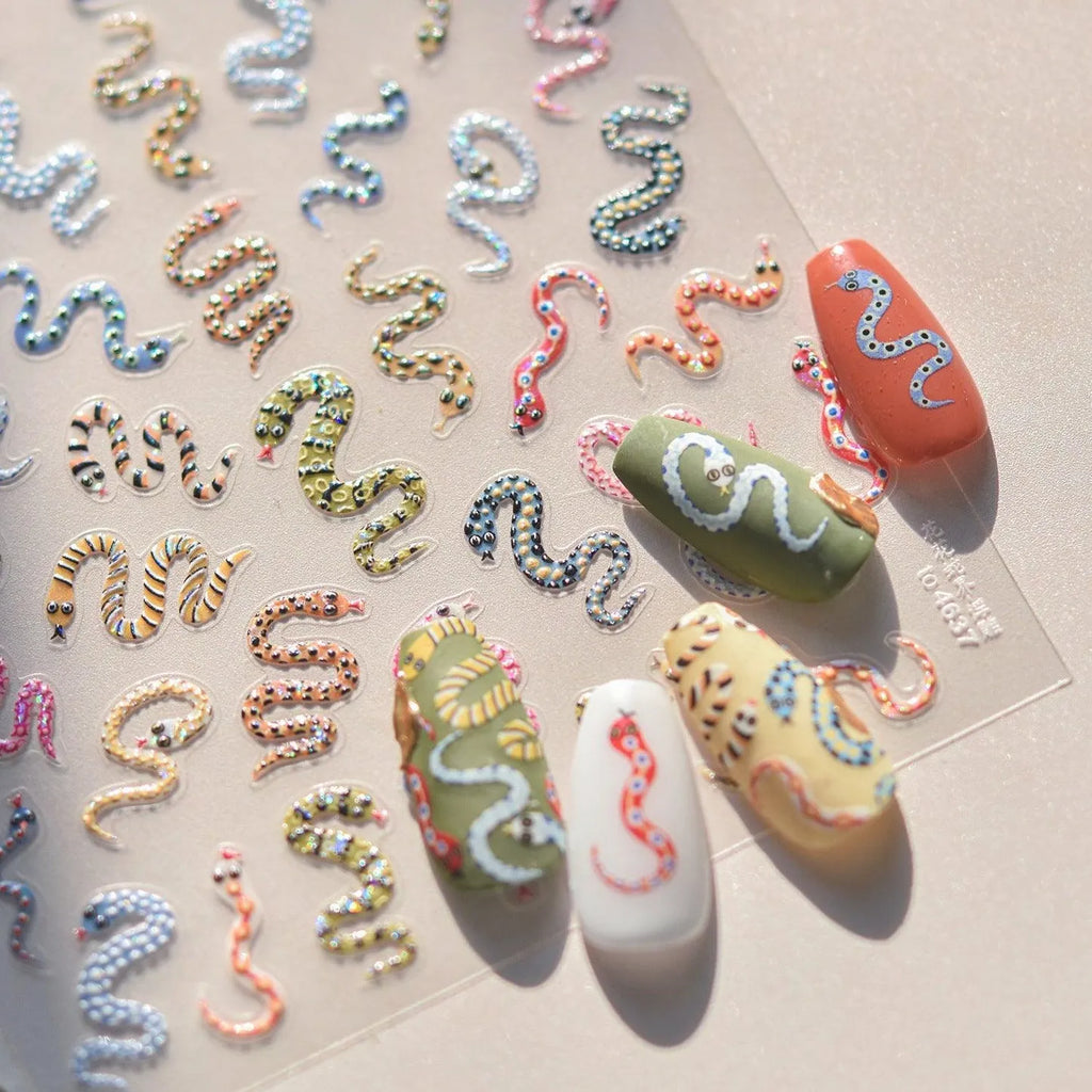 Nail Art Stickers Colorful Snake Adhesive Embossed Sticker Decals to4637