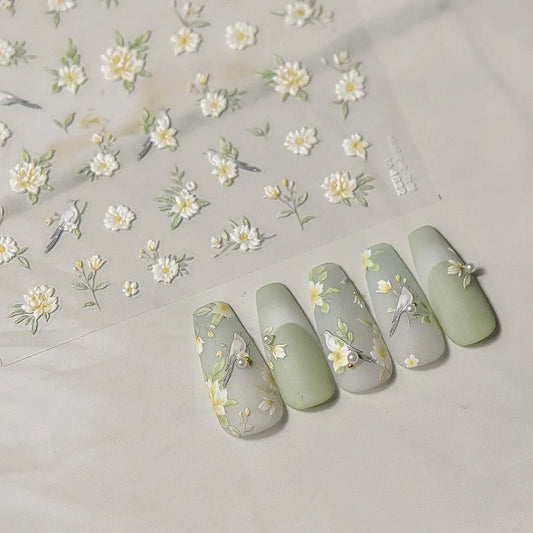 Nail Art Stickers Flower Bird Adhesive Embossed Sticker Decals