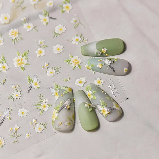 Nail Art Stickers Flower Bird Adhesive Embossed Sticker Decals