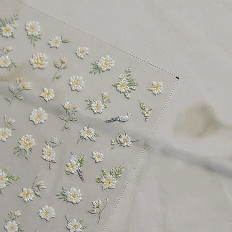 Nail Art Stickers Flower Bird Adhesive Embossed Sticker Decals