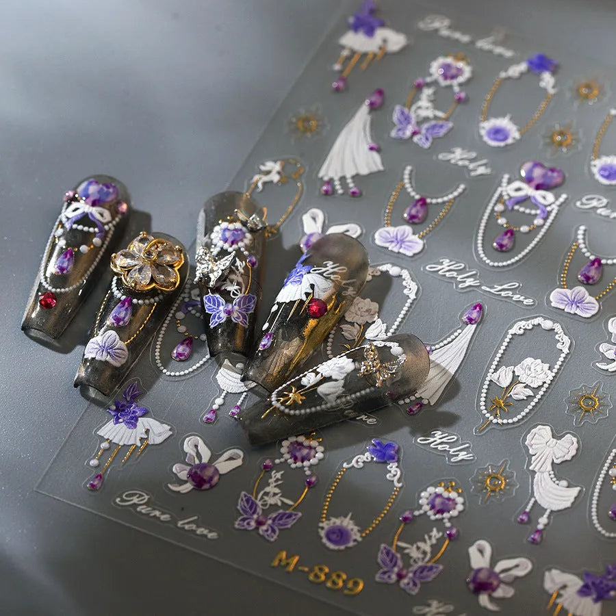 Nail Art Stickers Jewelry Design Adhesive Embossed Sticker Decals 