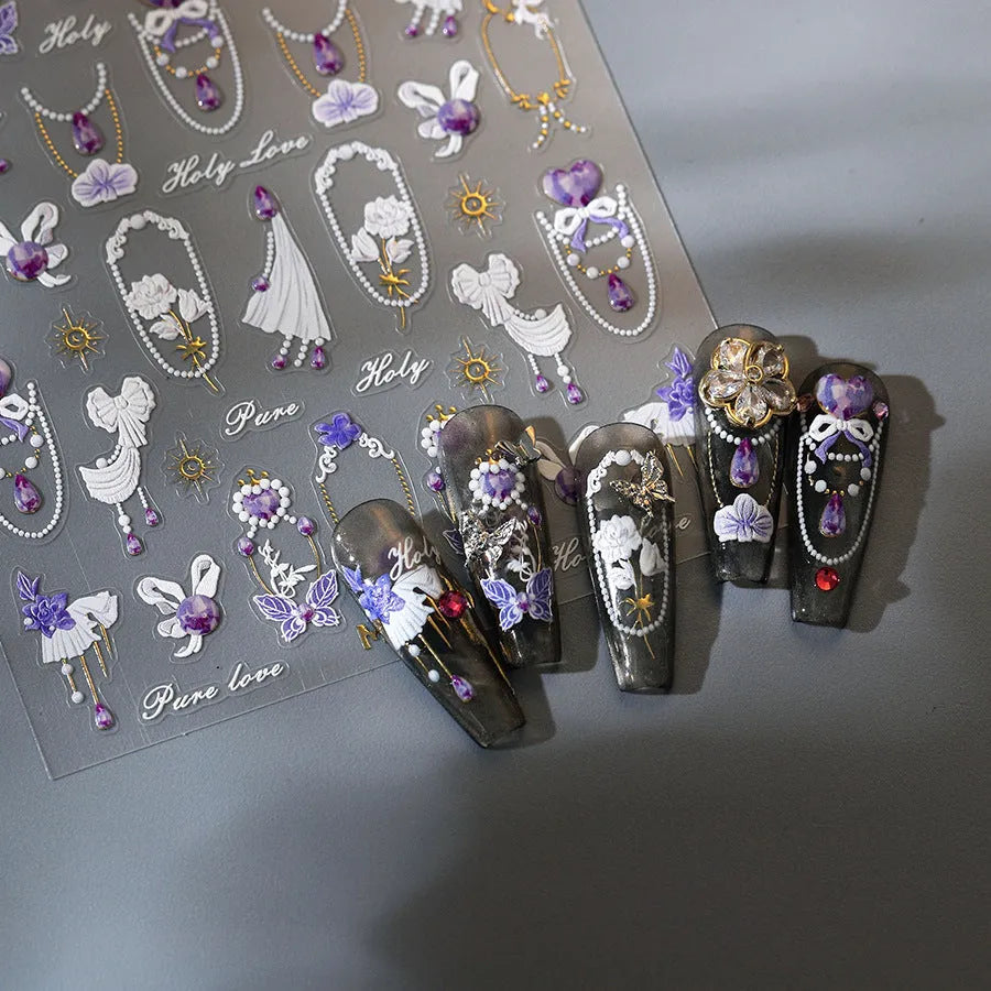 Nail Art Stickers Jewelry Design Adhesive Embossed Sticker Decals 