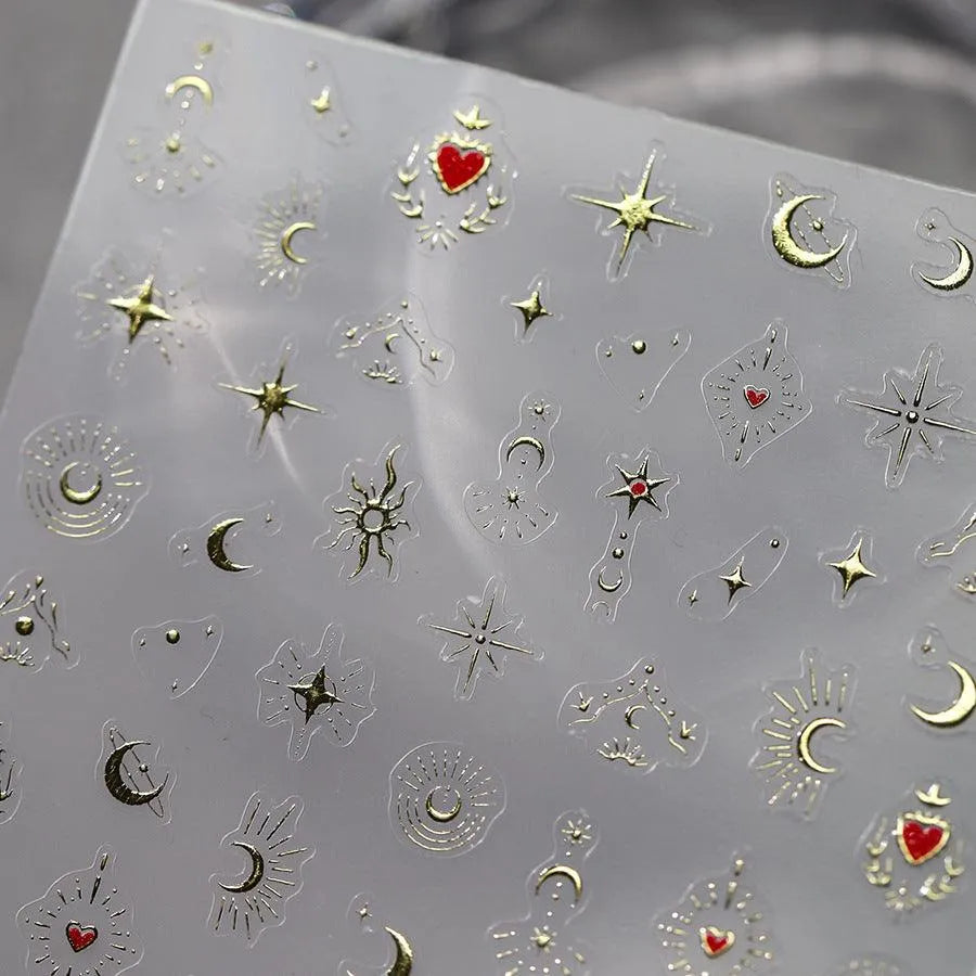 Nail Art Stickers Metal Color Moon Srar Loves Nail Slider Sticker Decals DIY Nail Supplies M199