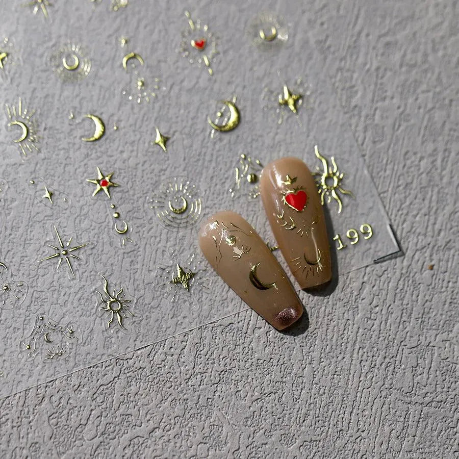 Nail Art Stickers Metal Color Moon Srar Loves Nail Slider Sticker Decals DIY Nail Supplies M199