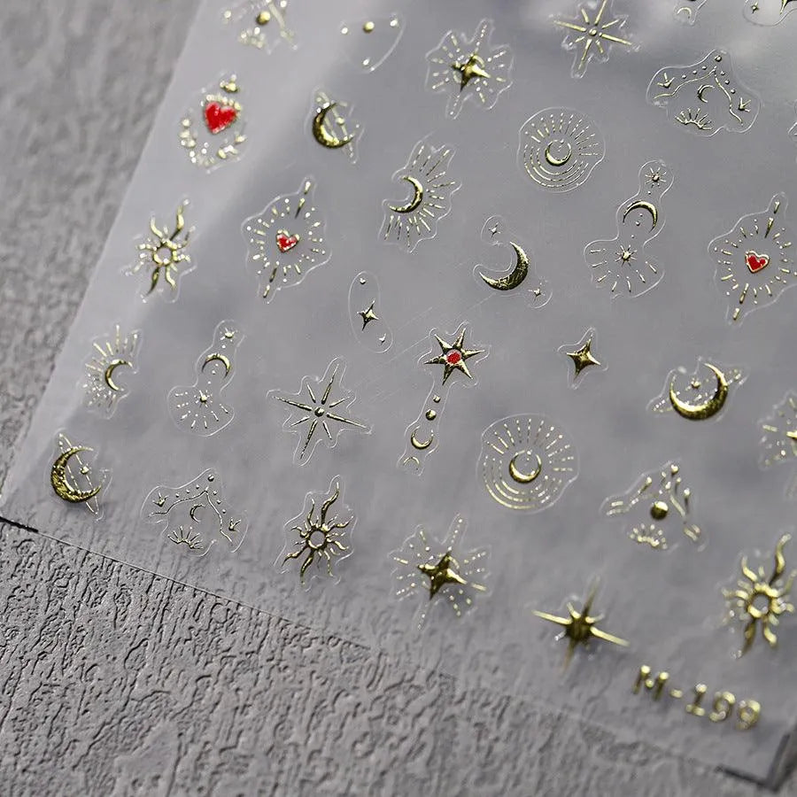Nail Art Stickers Metal Color Moon Srar Loves Nail Slider Sticker Decals DIY Nail Supplies M199