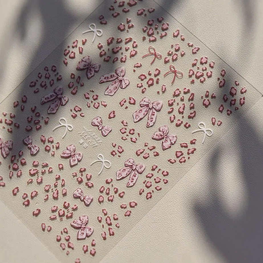 Nail Art Stickers Pink Leopard Bow Knot Adhesive Sticker Decals 