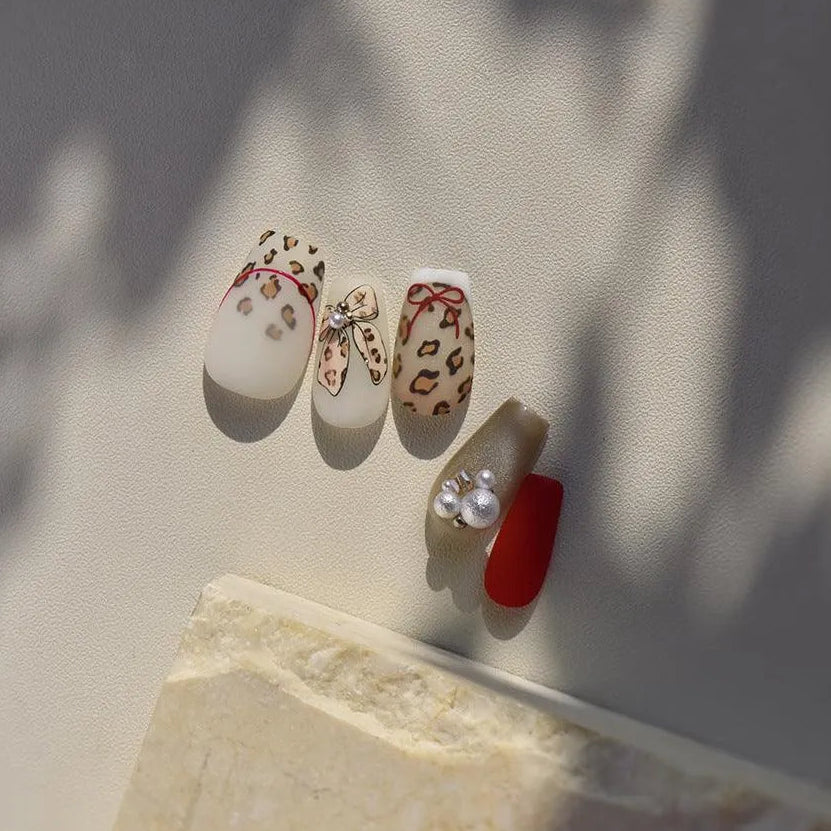 Nail Art Stickers Pink Leopard Bow Knot Adhesive Sticker Decals 